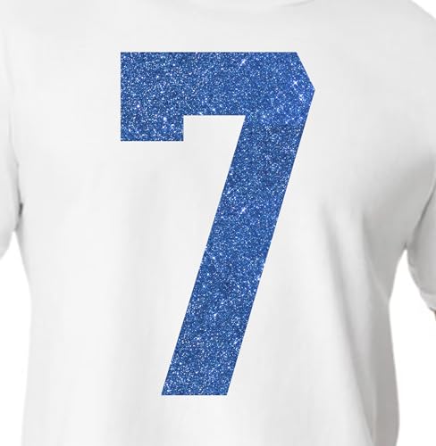 15,2 cm Blau & Grüntöne Glitzer Jersey Zahlen für Sport T-Shirts, Trikots, Fußball, Baseball, Basketball, Bügel-Wärmeübertragung für Team-T-Shirts (Stil A) (Blau_7) von TeeWin