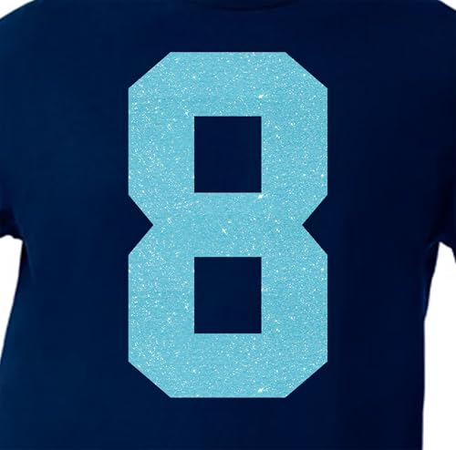 15,2 cm Blau & Grüntöne Glitzer Jersey Zahlen für Sport T-Shirts, Trikots, Fußball, Baseball, Basketball, Bügel-Wärmeübertragung für Team-T-Shirts (Stil A) (Neon_Blau_8) von TeeWin