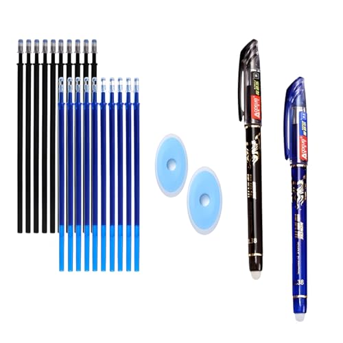 Teegxddy 24er-Set Radierbarer Kugelschreiber(2 Pcs Tintenroller+20 Pcs Radierbare Stifte Mine+2 Pcs Radiergummi),Radierstift 0,5mm,Gelstifte Radierbar,Erasable Pen Ersatz Mine,Radierbarer Tintenroller von Teegxddy