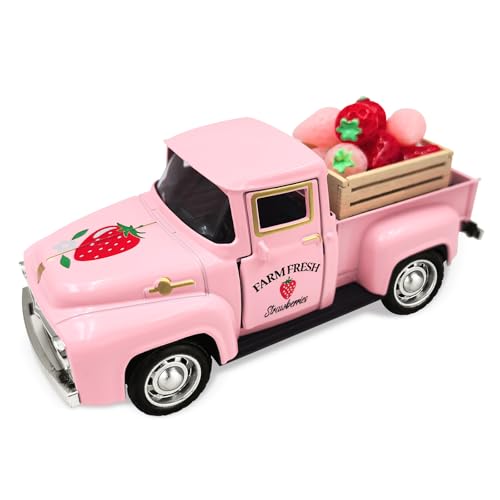 Teeloray Erdbeere Truck Dekor, Vintage Metall Auto Modell mit Mini Künstliche Erdbeere, Obst Fensterbank Aesthetic Tischdeko für Sommer Party Wohnzimmer Hochzeit Haushalt Küche Tisch Centerpieces von Teeloray