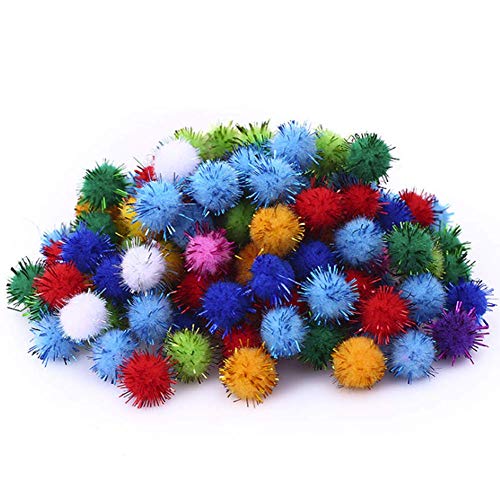 Pompons mit Glitzer-Lametta-Glitzerkugeln in verschiedenen Farben, 20 mm, 100 Stück von Teensery