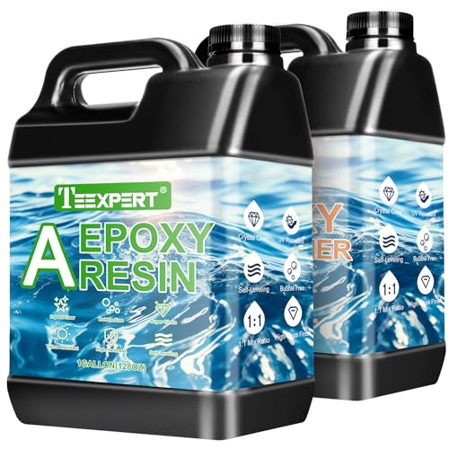 Teexpert 2 Gallone Hochglanz Epoxidharz Set, klares selbstnivellierendes blasenfreies Epoxy Resin, 1:1 Mischung epoxidharz mit härter für Schmuck, Formen, Wohnkultur, Untersetzer, Ornamente von Teexpert