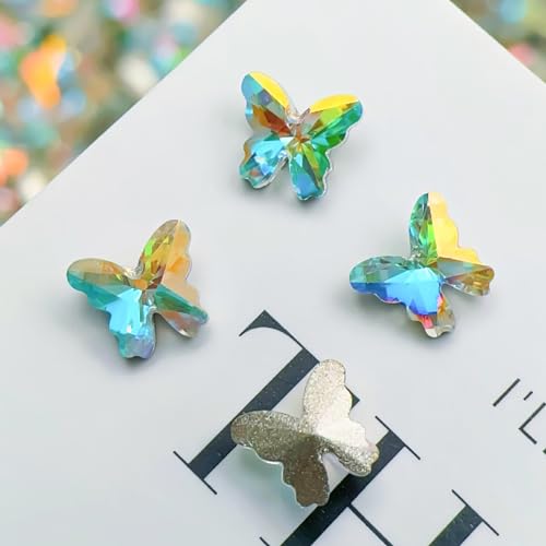 10 Stück Vogelnest Schmetterling Diamant Nagel Dekoration Super Funkelnde K9 Kristall Bunte Multi Cut Scharfe Unterseite Diamant Piercing Nagel Pfahl Diamant von Tefexer
