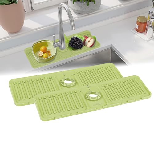 Abtropfmatte für Küchenspüle, Silikon-Wasserhahnmatte, Spritzschutz, Spülbecken-Organizer, Spülbeckenschutzmatte für Küche, Bad, Grün, 2 Stück von Tefola