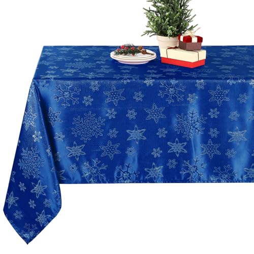 Tegeme Tischdecke, Schneeflocken-Metallic-Jacquard, gewebt, für den Winterurlaub, rechteckig, Weihnachten, glitzernd, Tischdekoration (Blau, 132,1 x 177,8 cm) von Tegeme