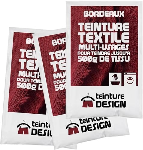 Set aus 3 Textilfarben - Universal Textilfarbe für Kleidung und natürliche Stoffe (Burgundrot) von Teinture Design