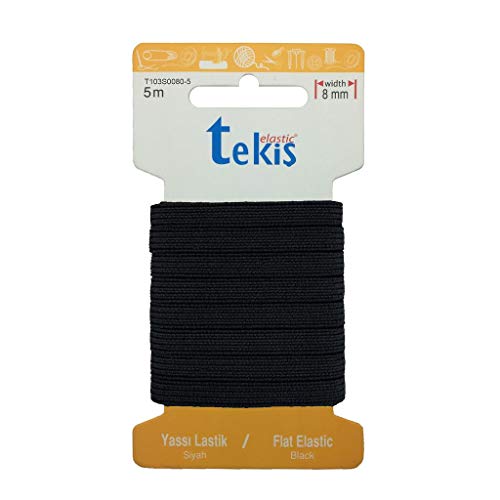 Tekiş Elastic Gummilitze 8mm 5m, Gumiband 8mm 5m nähzubehör, Gummiband mit 20 Farben, Wäschegummi 8mm (Schwarz) von Tekiş Elastic