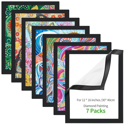 Teklemon Diamond Painting Rahmen 30x40, 7 Pack Diamond Painting Bilderrahmen, Schwarz Selbstklebend Magnetisch Bilderrahmen für 5D Diamond Painting für Wanddekoration von Teklemon