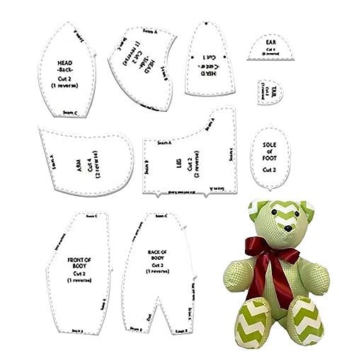 10 Stück Memory Bear Vorlage Lineal Set | Bear Schnittmuster Vorlage | Bear Schnittmuster Acryl Vorlagen mit Anleitung von Teksome