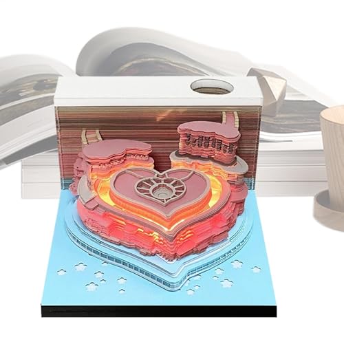 Teksome 3D-Kalender 2025,3D-Kunstkalender 2025-3D-Kunstkalender-Notizblock | Desktop-Dekoration im Valentinstag-Design mit Licht, Tischkalender für die Einweihungsfeier von Teksome