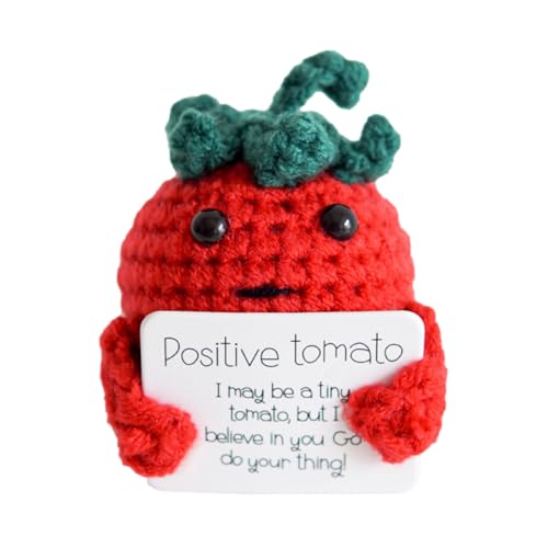 Teksome Inspirierendes Tomatenhäkeln | Häkel-Tomatenspielzeug mit inspirierender Karte, niedliche emotionale Unterstützung, langlebiges Emotions-Spielzeug für Ermutigung, Par , Zuhause von Teksome