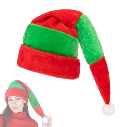 Teksome Plüsch-Weihnachtsmannmütze,gestreifte Weihnachtsmannmütze,Weihnachtsmütze Wintermützen - Weihnachtsmütze, Neujahrsmütze, Foto-Requisiten, Plüschmütze mit Pompon, Weihnachtskostüm-Zubehör von Teksome