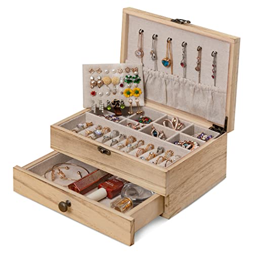 Tektalk Schmuckschatulle, Schmuck Organizer im Landhausstil, Schmuckhalter für Halskette, Ohrringe, Ringe, Armbänder für Damen und Mädchen - braun von Tektalk