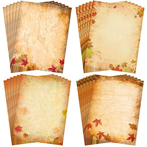 48 Blatt Herbst-Briefpapier Herbstblätter Briefkopf 4 Design Herbst Schreibwaren Herbst Thema Thanksgiving Dekorativ 21,6 x 27,9 cm tolles bedrucktes Papier für Halloween Büro Schule Zuhause Hochzeit von Teling