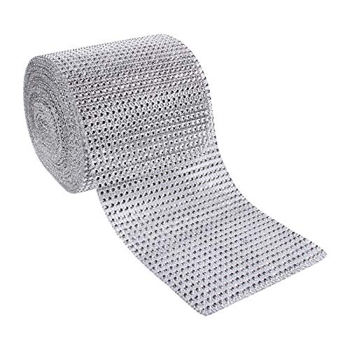 Telituny Diamant Mesh-10 Yards Silberiger Kunststoff Diamant Stein Mesh Band Rolle Funken Hochzeit Ornament 24 Zeilen von Telituny