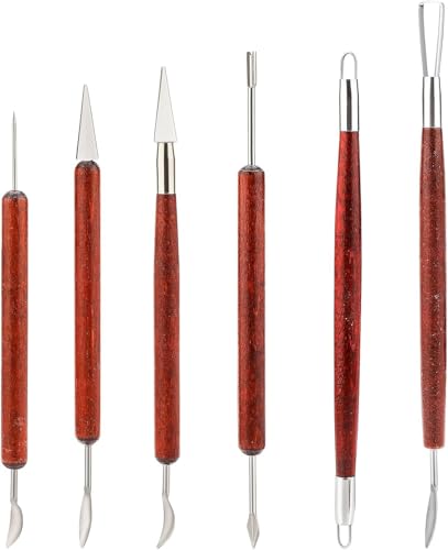 Telituny Keramik Modellierwerkzeug, 6 Teile Töpfern Modellierwerkzeug Polymer Clay Tools Fimo Wachs Schnitzwerkzeuge Tonwerkzeuge für Profis Anfänger mit Holzgriff, für Ton, Farbe, Schaumku von Telituny