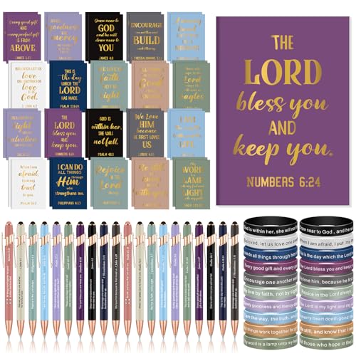 Tellingyou 120-teiliges christliches Geschenk-Set mit religiösen Schriften, Notizbücher, Bibelzitat, Ilicone Armbänder, inspirierende Kugelschreiber, inspirierendes Geschenk-Set für Damen und Herren, von Tellingyou