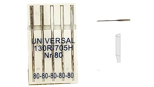 Telliswelt 5 Nähmaschinennadeln Flachkolben 130/705 Universal 80er geschliffener Kolben von Telliswelt