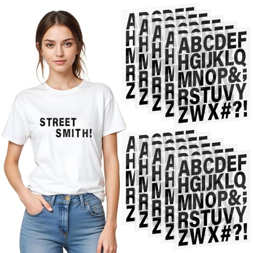 10 Blatt Buchstaben zum Aufbügeln Groß Bügelbild Selbst Gestalten 310 Stück Vinyl Buchstaben Aufbügeln Wärmeübertragungs A-Z Buchstaben für DIY Basteln T-Shirt Sport Trikot (Schwarz) von Telooco