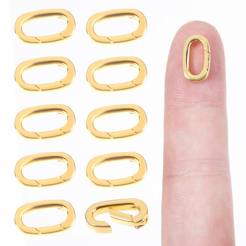 10 Stück Mini Karabiner Gold Kettenverschluss DIY Halskette Armband Schmuckverschluss 14 × 8mm Ovaler Verschluss Karabiner Verbinder Federringverschluss für Schmuckverbindung Ovalverschluss von Telooco