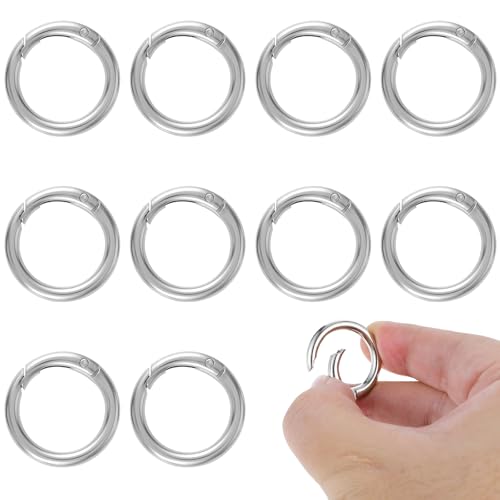 10 Stück Mini Karabinerhaken Metall Karabiner Ring O Ring Spaltring 19 mm Mini Kettenverschluss Runde Karabiner Karabinerhaken Federhaken Metall O Ring für DIY Bastelarbeiten (Silber) von Telooco