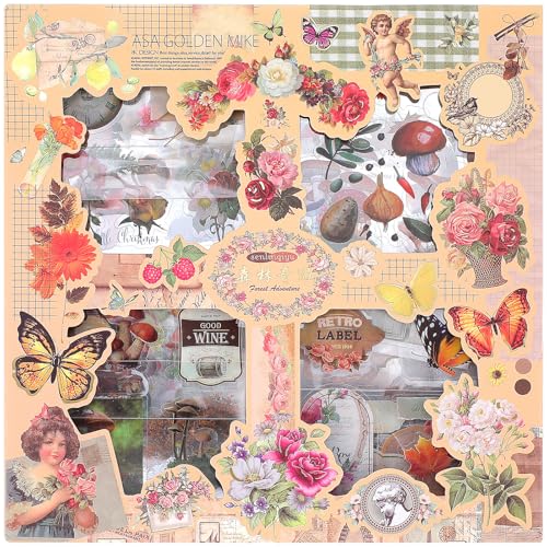 100 Blatt Vintage Sticker Scrapbook Blumen Aufkleber Schmetterling Pilz Ahornblätter Sticker Blumen Gänseblümchen Pflanzenaufkleber Blumen Wasserfest Stickers für Scrapbook DIY (510 Stück) von Telooco