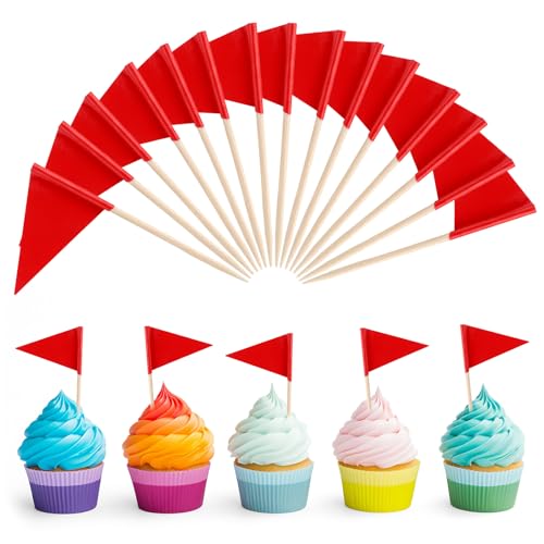 100 Stück Cupcake Toppers Geburtstag Tortendeko Rot Kuchen Flagge Tortenaufleger Cupcake Dekorationsfahnen Mini Geburtstagsdeko Flaggen für Kuchen Obstschale Joghurtschale Muffin Deko von Telooco