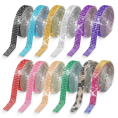 12 Rollen Glitzerband Selbstklebend 1 Yard 4 Reihen Kristall Strassband Bunte Strasssteine Selbstklebende Glitzerbänder Strassstreifen Diamantband für Auto Handy Glitzer Party Dekoration 12 Rollen Glitzerband Selbstklebend 1 Yard 4 Reihen Kristall Strassband Bunte Strasssteine Selbstklebende Glitzerbänder Strassstreifen Diamantband für Auto Handy Glitzer Party Dekoration von Telooco