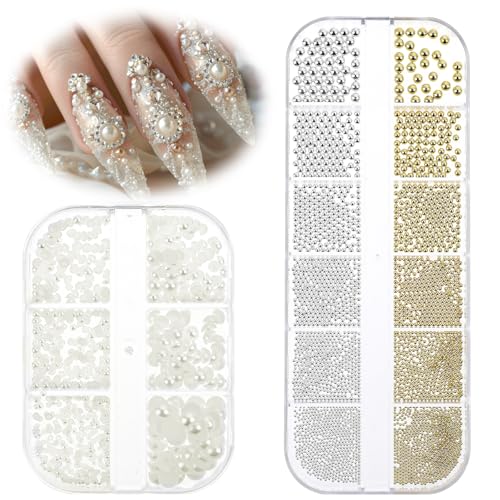 2 Boxen Nail Charms Nagel Perlen Strasssteine für Nägel Nail Art Glitzersteine zum Basteln Nail Art Charms Glitzer 3D Nail Art Perlen Schmuck für Nail Design DIY Gesichts Make-up Handwerk von Telooco