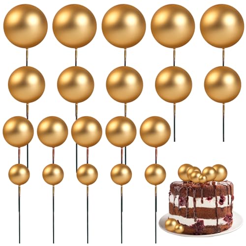 20 Stück Gold Tortendeko Kugeln Kuchendekoration Happy Birthday Tortendeko Hochzeit Geburtstag Cupcake Topper Kuchenkugeln Runde Kuchendekoration Ballon für Familienessen Babyparty (Gold) von Telooco