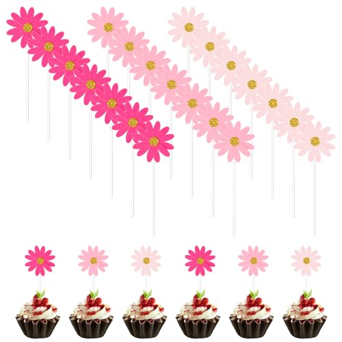 21 Stück Blumen Cupcake Topper Geburtstag Hochzeit Tortendeko Babyparty Kuchen Deko Papier Gänseblümchen Kuchen Topper Cocktail Obstschale Joghurt Schüssel DIY Cupcake Dekoration von Telooco