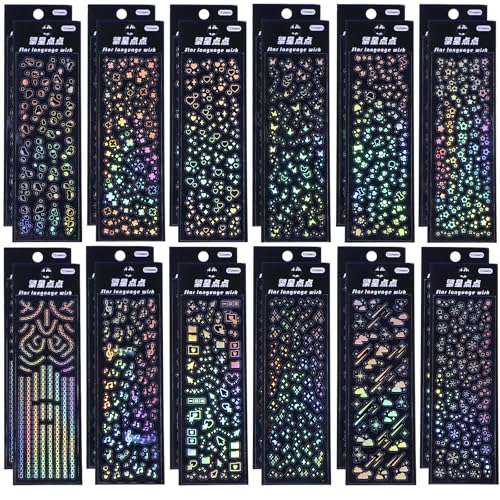 24 Blatt Holographic Sticker Hologrammfolie Deko Aufkleber Selbst Gestalten Stickers Selbstklebend Stern Herz Schmetterlings Aufkleber Holographische Aufkleber für DIY Scrapbook Tagebuch von Telooco