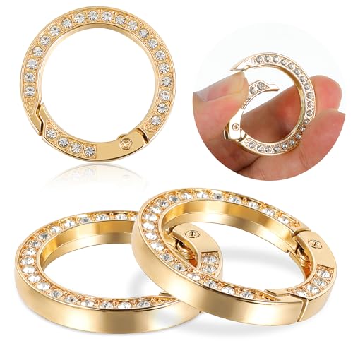 4 Stück Runde Karabiner Mini 25 mm Kleine Karabinerhaken Schlüsselringe Diamant Spaltring Strass Feder O Ring Metall Schlüsselanhänger Haken Clip für Geldbörse DIY Handwerk (Gold) von Telooco