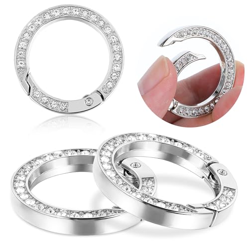 4 Stück Mini Karabinerhaken Klein Karabiner Runde 25 mm Schlüsselringe Karabiner Diamant Spaltring Strass O Ring Metall Schlüsselanhänger Haken Clip für Geldbörse DIY Handwerk (Silber) von Telooco