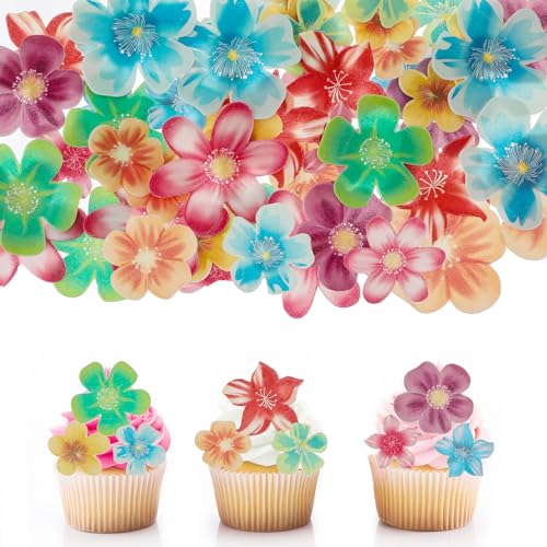 50 Stück Blumen Cupcake Toppers Tortendeko Hochzeit Essbar Tortenaufsatz Oblatenpapier Zuckerblumen für Torten Kuchendeko Hawaiian Blumen Kuchenaufsätze für Hochzeit Geburtstag Babyparty von Telooco