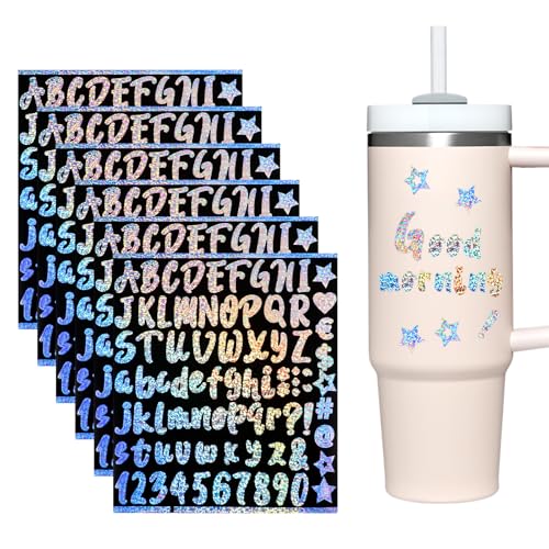 6 Blatt Buchstaben Aufkleber Selbstklebende Glitzerpapier zum Basteln Selbst Gestalten DIY Glitzer Buchstaben zum Aufkleben Vinyl Alphanumerisch Aufkleber für Wasserflaschen Tumbler Cup von Telooco