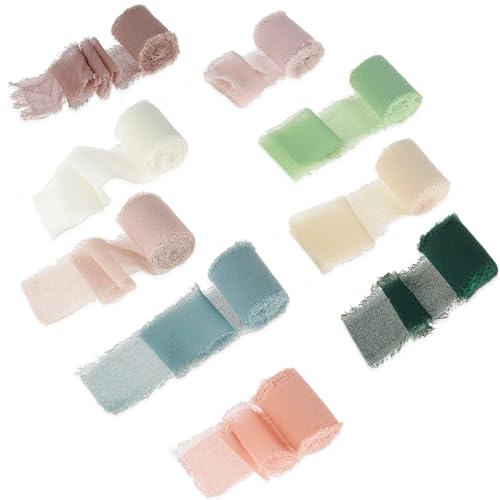 9 Rollen Chiffonband Seidenband 2,5 cm x 2 m Stoffband Chiffon Band Dünn Fransen Chiffon Schleifenband Breit für Hochzeit Tischdekoration Hochzeitsstrauß und Geburtstag Geschenkband von Telooco