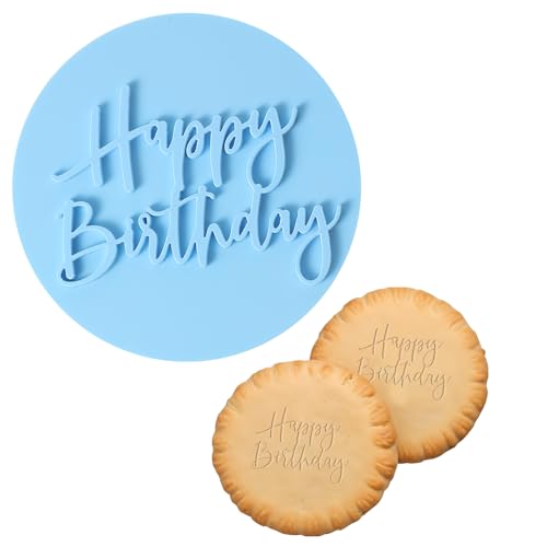 Blau Prägestempel „Happy Birthday“ für Kuchen Fondant 8cm Prägestempel 3D Design Keksstempel Geburtstags Ausstecher „Happy Birthday“ Fondant Stempel Dekoration für Kuchen Cupcakes DIY von Telooco