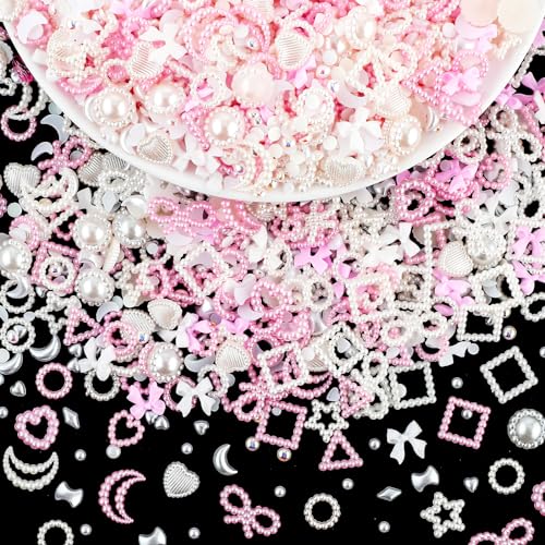 Strasssteine Nail Charms Nail Bow Charms 1200 Stück 3D Perlen Rhinestones Nail Gems Rosa Weiß Nail Art Dekoration Charms Niedliche Herz Schleife Nagelschmuck für Nail Design DIY Handwerk von Telooco