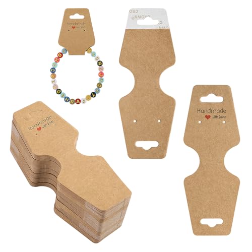 Telooco 100 Stück Armband Ständer Ohrringe Schmuckverpackung Selbstklebende Armband Ohrringe Display Karten Ohrringkarten Kraftpapier Verkaufskarten Aufhängen von Ohrringen Halsketten von Telooco