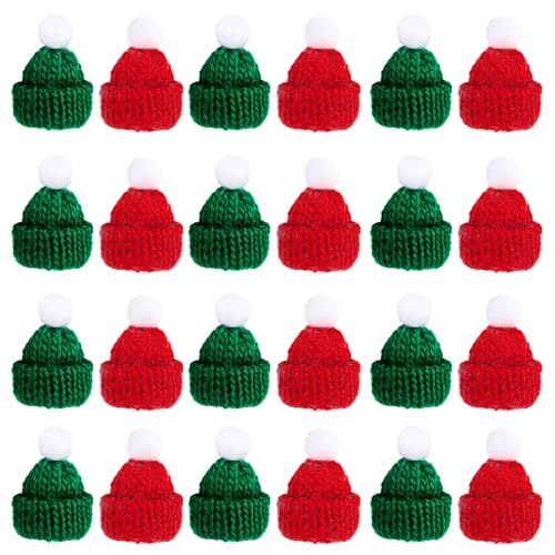 Telooco 24 Stück Weihnachts Mini Strickmütze Mini Weihnachts Dekorationsmütze Weihnachtsmützen zum Basteln Mini Strickmützen Weihnachtsschmuck DIY Kunst und Kunsthandwerk (Rot, Grün) von Telooco