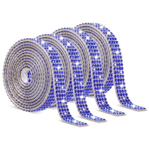 Telooco 4 Rollen Selbstklebendes Strassband Strasssteine Selbstklebend Glitzer Kristall Glitzerband Aufkleber Verpackungsrollen für DIY Handwerk Kleidung Spiegel (4 Reihen à 1 Yard, Dunkelblau) von Telooco