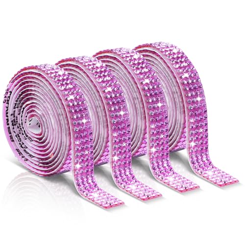 Telooco 4 Rollen Selbstklebendes Strassband Strasssteine Selbstklebend Glitzer Kristall Glitzerband Aufkleber Verpackungsrollen für DIY Handwerk Kleidung Spiegel (4 Reihen à 1 Yard, Lila) von Telooco