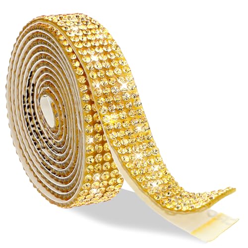 Telooco Selbstklebende Strassband Strasssteine Glitzerband Selbstklebend 3 Yards Glitzer Kristall Aufkleberrolle Dekorative für DIY Telefon Spiegel Auto Ornament Handwerk (Gold) von Telooco