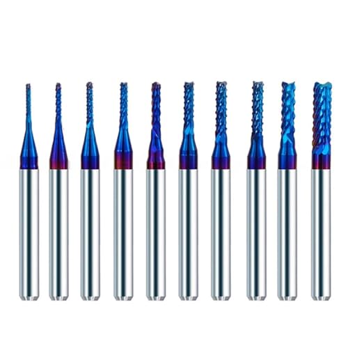 Temhyu 10 Stück 3,175 Schaft 0,5–3,175 mm harter Wolframstahl-Schaftfräser, blaue Beschichtung, CNC-Fräser, Gravurkantenfräser, Schaftfräser(10pcs 0.8-3.0mm) von Temhyu