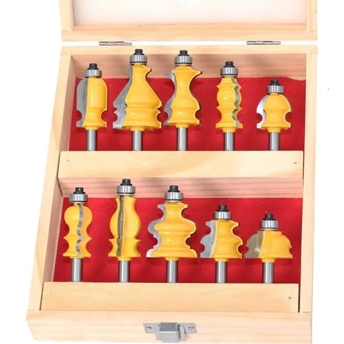 Temhyu 10PC 8mm 12,7mm Schaft Gehäuse & Basis Molding Router Bit Set CNC Linie Messer Holz Cutter Zapfen cutter for Holzbearbeitung Werkzeuge(8MM have box) von Temhyu