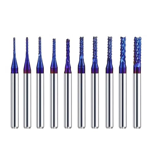 Temhyu 10PCS 3,175mm Schaft CNC Mais Router Bits Fräser Nano Blau Beschichtet Hartmetall Gravur Cutter CNC Fräsen werkzeuge(10pcs 0.8-3.0mm) von Temhyu