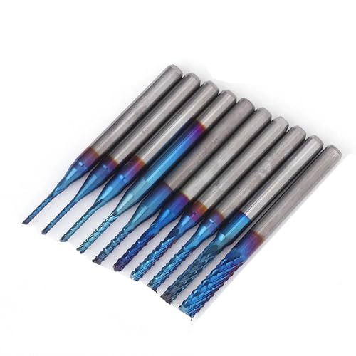 Temhyu 10PCS 3,175mm Schaft Ende Mühle Gravur Bits Set CNC Router Bits Ball Nase Ende Mühle PCB Fräser hartmetall Fräsen Werkzeuge(10pcs Nano Blue) von Temhyu