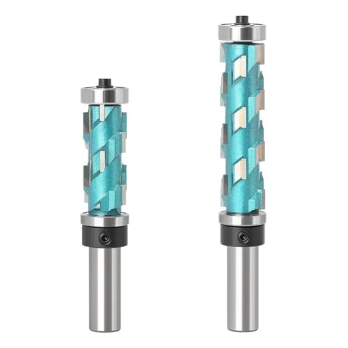 Temhyu 12 mm 1/2 Zoll Schaft Flush Trim Vollhartmetall Spiraloberlager CNC-Fräser Kompressionsschnitt Schaftfräser Stirnfläche Holzfräser(2PC 12.7MM SHANK) von Temhyu