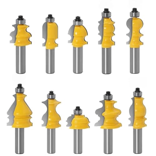 Temhyu 12-mm-Schaft, Architekturform-Handlauf-Fräser-Set, Gehäusebasis, CNC-Linie, Holzbearbeitungsfräser, Planfräser(10PCS 12mm shank) von Temhyu